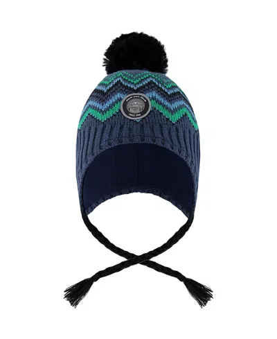 Deux Par Deux Boys' Lined Peruvian Knit Pompom Hat - Little Kid, Big Kid In Blue