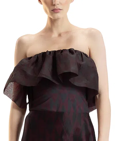 Cynthia Rowley Organza Mesh Flounce Tube Top In Brown
