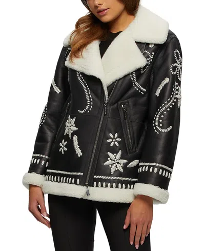 Gorski Shearling Lamb Zip Jacket With Wool Embroidery In Black