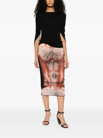 Jean Paul Gaultier Women S Re-edition Safe Sex Tattoo Long Skirt Black In Multi