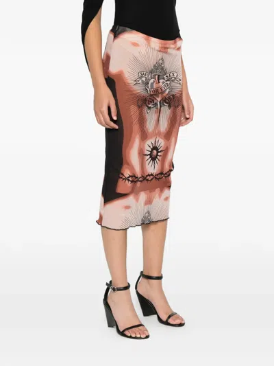 Jean Paul Gaultier Women S Re-edition Safe Sex Tattoo Long Skirt Black In Multi