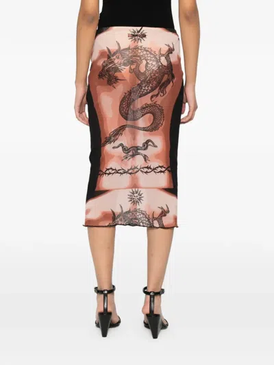 Jean Paul Gaultier Women S Re-edition Safe Sex Tattoo Long Skirt Black In Multi