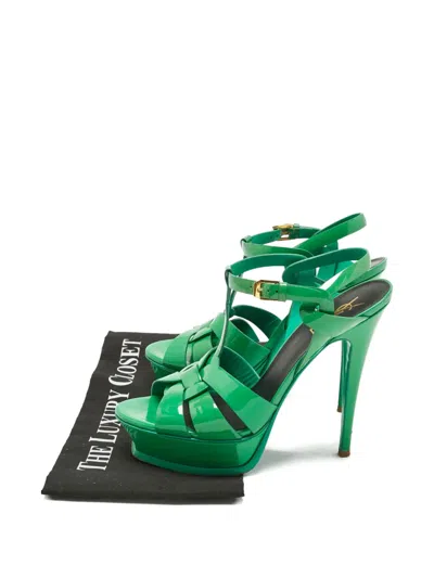 Pre-owned Saint Laurent Tribute Platform Strap Sandals In Green