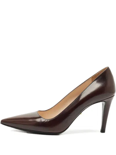 Pre-owned Prada Pointed-toe Leather Pumps In Brown