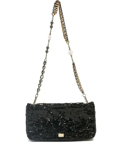 Pre-owned Dolce & Gabbana Miss Charles Sequins Chain Shoulder Bag In Black