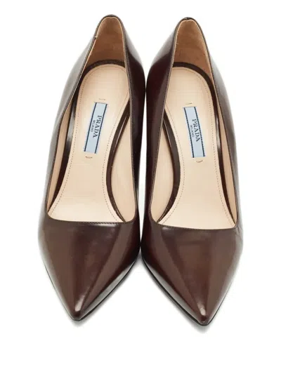 Pre-owned Prada Pointed-toe Leather Pumps In Brown