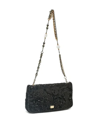 Pre-owned Dolce & Gabbana Miss Charles Sequins Chain Shoulder Bag In Black