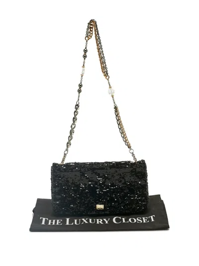 Pre-owned Dolce & Gabbana Miss Charles Sequins Chain Shoulder Bag In Black