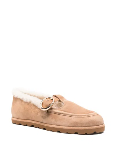 Stuart Weitzman Dakota Shearling Buckle Loafers In Multi