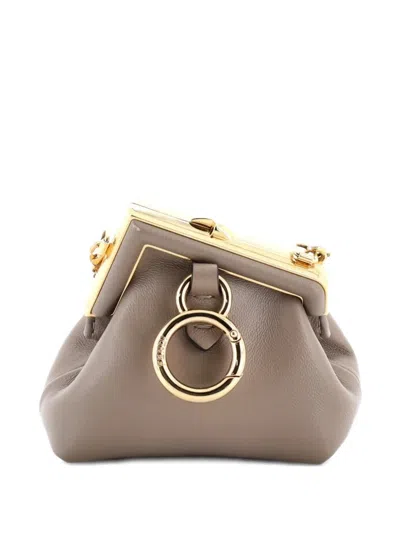 Pre-owned Fendi First Charm Leather Nano Crossbody Bag In Neutral