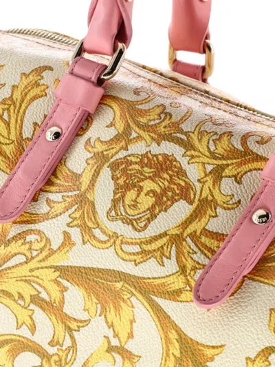Pre-owned Versace Convertible Boston Bag Printed Coated Canvas And Leather Medium Crossbody Bag In Pink