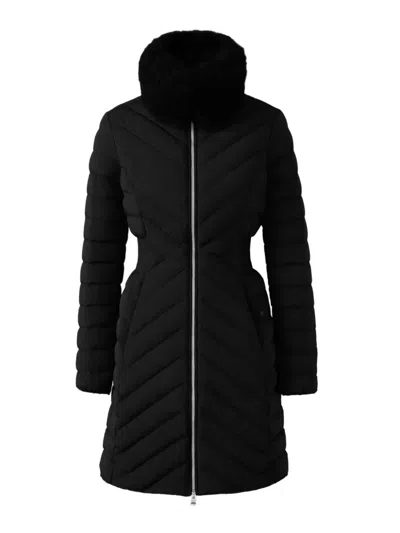 Mackage Lyris Quilted Down Coat With Detachable Shearling Trim In Black