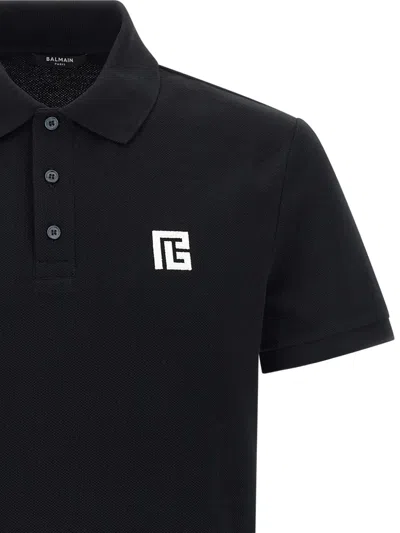 Balmain Embroidered Cotton Polo In Black