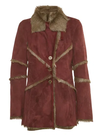 Pre-owned Kenzo Button-up Suede Coat In Red