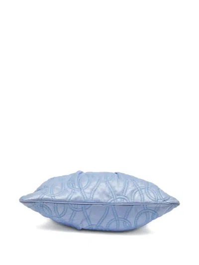 Pre-owned Versace Mirror Frame Leather Gathered Handbag In Blue