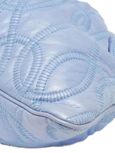 Pre-owned Versace Mirror Frame Leather Gathered Handbag In Blue