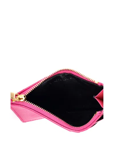 Pre-owned Saint Laurent Monogram Fragments Zip Matelasse Chevron Leather Card Holder In Pink