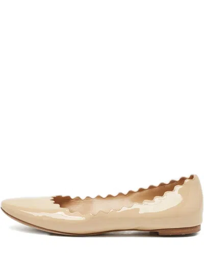 Pre-owned Chloé Lauren Scalloped-edge Ballet Flats In Neutral