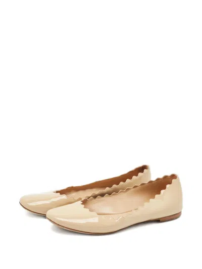 Pre-owned Chloé Lauren Scalloped-edge Ballet Flats In Neutral