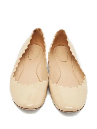 Pre-owned Chloé Lauren Scalloped-edge Ballet Flats In Neutral