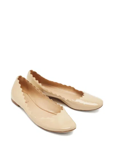Pre-owned Chloé Lauren Scalloped-edge Ballet Flats In Neutral