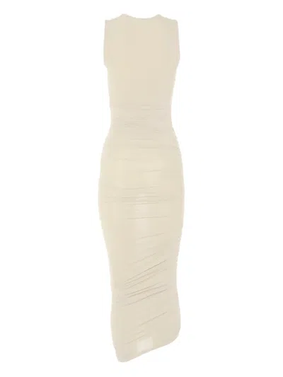Wolford Sheer Midi Dress Ruched Fitted Silhouette In Neutral