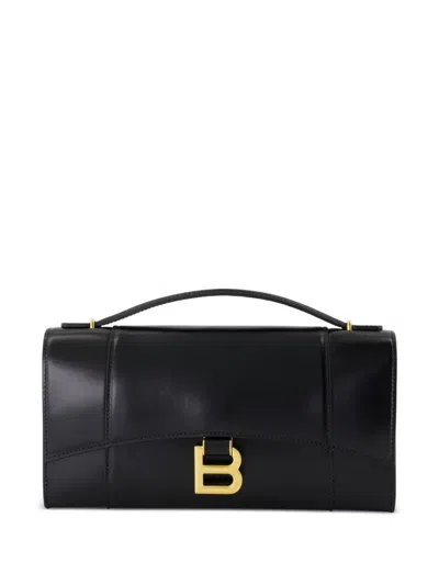 Balenciaga Hourglass Leather Top Handle Clutch In Black