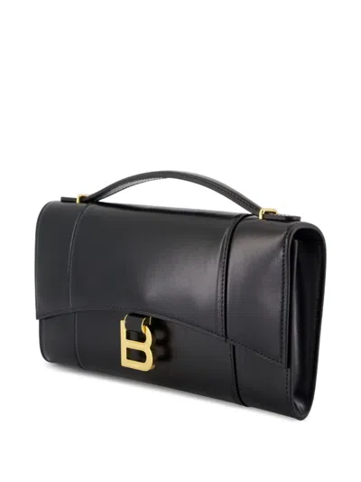 Balenciaga Hourglass Leather Top Handle Clutch In Black