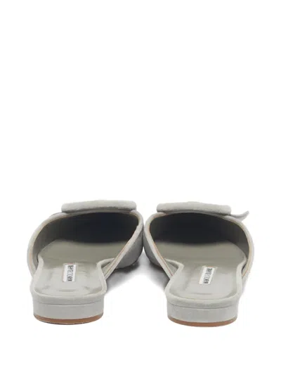 Pre-owned Manolo Blahnik Maysale Buckle Suede Mules In Gray