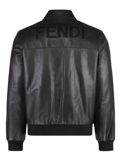 Fendi Button-up Leather Jacket In Black
