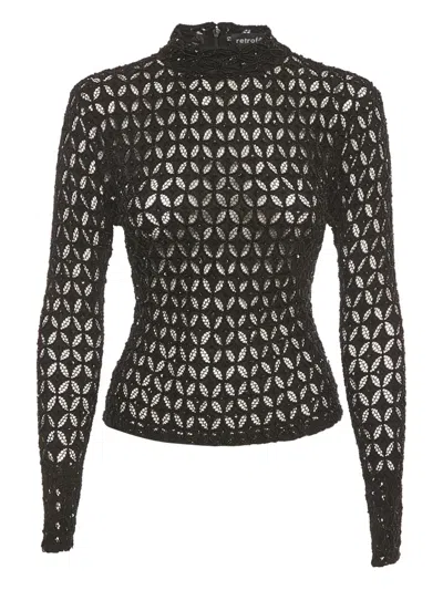 Pre-owned Retroféte Mesh Beaded Top In Black