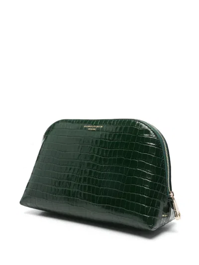 Aspinal Of London Small Croc-effect Makeup Bag In Green