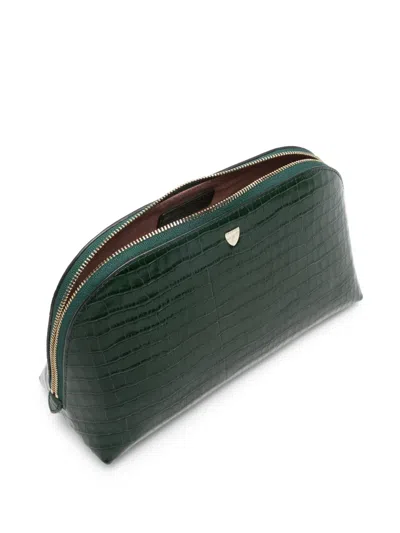 Aspinal Of London Small Croc-effect Makeup Bag In Green