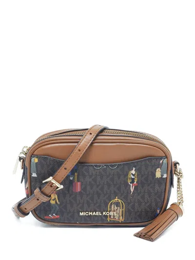 Pre-owned Michael Kors Jet Set Top-zip Cross Body Bag In Brown
