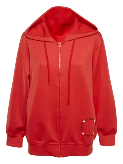 Pre-owned Love Moschino Logo-print Zip-up Hoodie In Red
