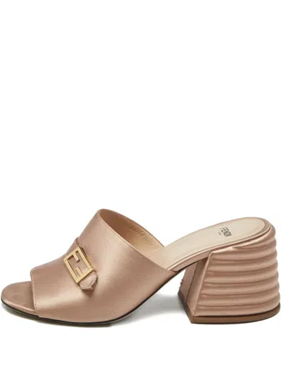 Pre-owned Fendi Block-heel Logo-detail Mules In Pink