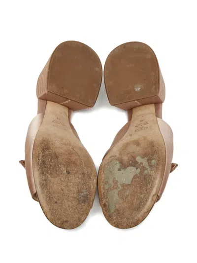 Pre-owned Fendi Block-heel Logo-detail Mules In Pink