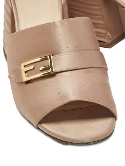 Pre-owned Fendi Block-heel Logo-detail Mules In Pink