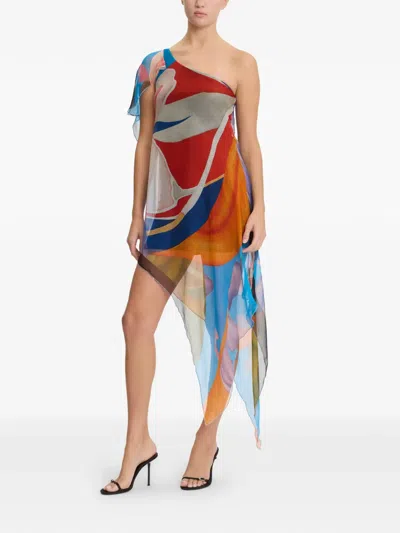 Donde Esteban Palenque One-shoulder Floral Silk Kaftan In Multi