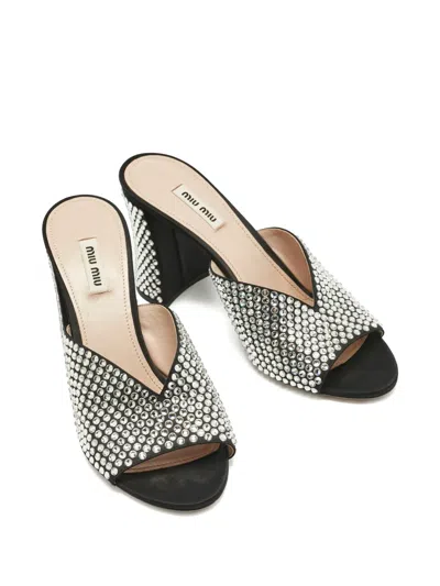 Pre-owned Miu Miu Crystal-embellishment Sandals In Black