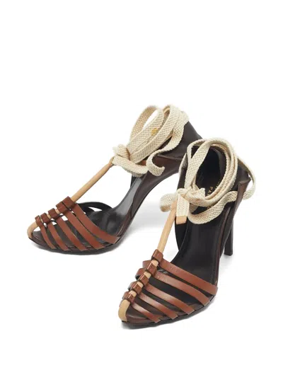 Pre-owned Saint Laurent Majorelle Lace-up Pumps In Brown