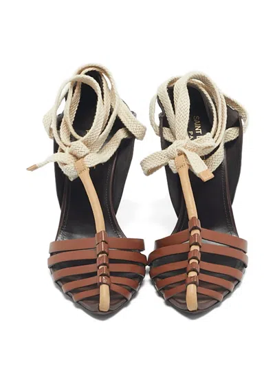 Pre-owned Saint Laurent Majorelle Lace-up Pumps In Brown