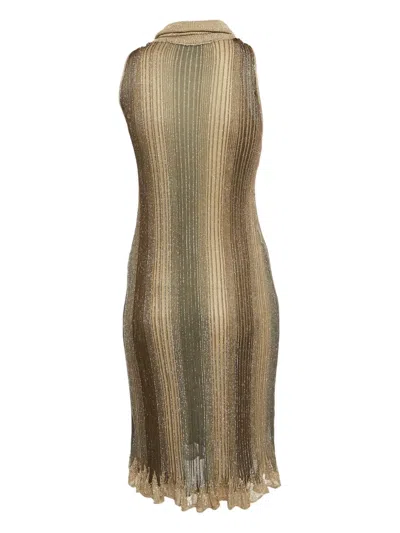 Pre-owned Cavalli Class Knitted Embellished Midi Dress In Gold
