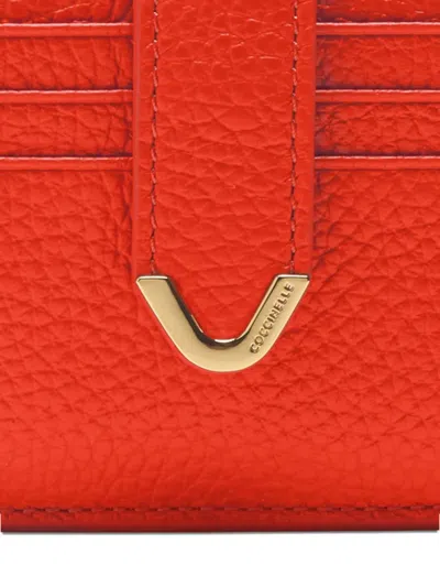 Coccinelle Leather Zip Cardholder In Red