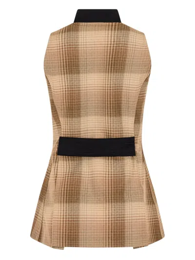 Rosie Assoulin Emotionally Vested Plaid Button Top In Brown