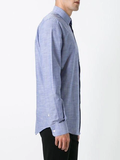 Shop Fashion Clinic Curved Hem Longsleeved Shirt In Blue