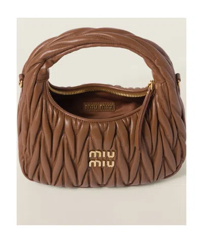 Miu Miu Wander Matelassé Nappa Leather Hobo Bag In Brown