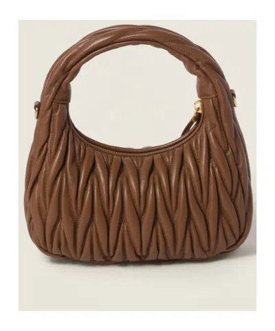 Miu Miu Wander Matelassé Nappa Leather Hobo Bag In Brown