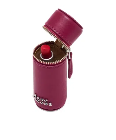 Marc Jacobs The Lipstick Logo Lettering Zipped Bag Charm In Burgundy