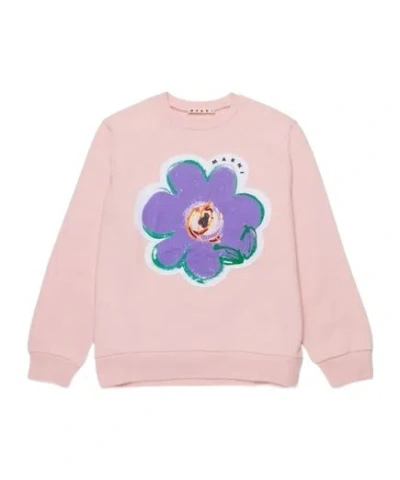 Marni Kids Flower Patch Crewneck Sweatshirt In Pink